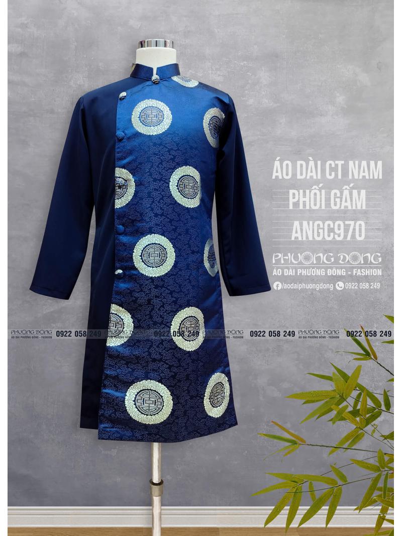 Áo Dài Cách Tân Nam Gấm Và Phối Gấm ANGC970